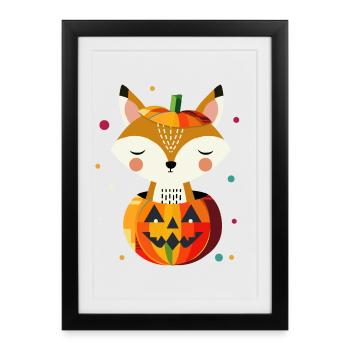 Halloween Pumpkin & Fox for Happy Halloween - Framed poster (27 × 37 cm) - black - Front