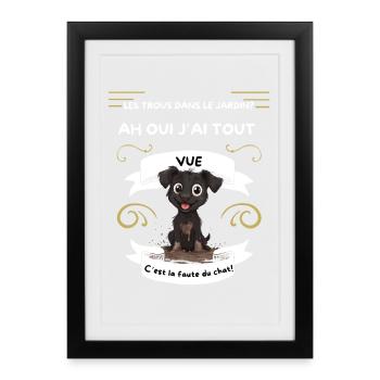 Chiot boueux et la faute au chat - Affiche encadrée (27 × 37 cm) - noir - Devant