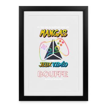 Mangas Jeux Vidéo Néon Bouffe - Affiche encadrée (27 × 37 cm) - noir - Devant