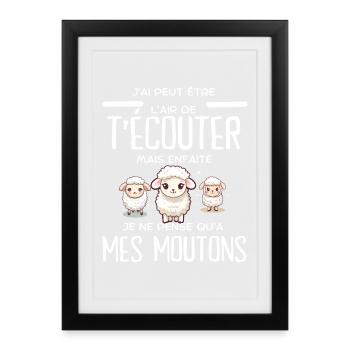 J'ai l'air d'écouter mes moutons - Affiche encadrée (27 × 37 cm) - noir - Devant