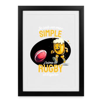 Rugby et Apéro Cartoon Bière - Affiche encadrée (27 × 37 cm) - noir - Devant