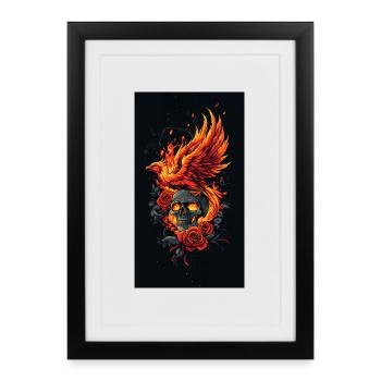 Crâne de Phénix en flammes et roses - Affiche encadrée (27 × 37 cm) - noir - Devant