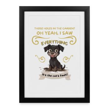 Chiot éclaboussé de boue : Défaut du chat - Affiche encadrée (27 × 37 cm) - noir - Devant