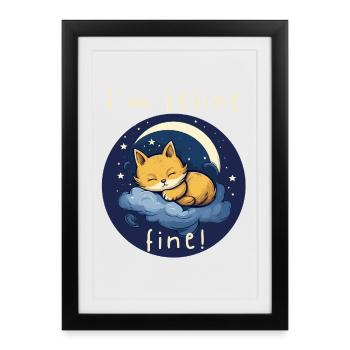 Chaton fin félin au clair de lune - Affiche encadrée (27 × 37 cm) - noir - Devant