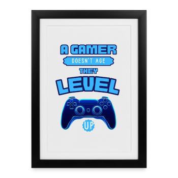 Manette néon Gamer Level Up - Affiche encadrée (27 × 37 cm) - noir - Devant