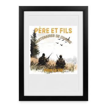 Père et Fils Chasse Ensemble - Affiche encadrée (27 × 37 cm) - noir - Devant