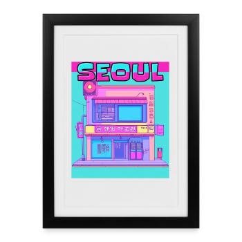 Façade néon de l’arcade de Séoul - Affiche encadrée (27 × 37 cm) - noir - Devant