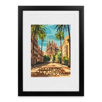 De la rue Barcelona à la Sagrada Família - Affiche encadrée (27 × 37 cm) - noir - Devant