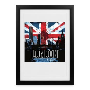 Union Jack de graffiti sur la skyline de Londres - Affiche encadrée (27 × 37 cm) - noir - Devant