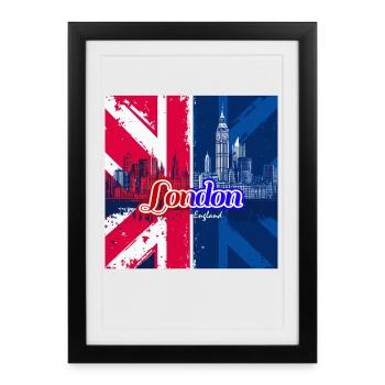 Silhouette de l’Union Jack de Londres - Affiche encadrée (27 × 37 cm) - noir - Devant