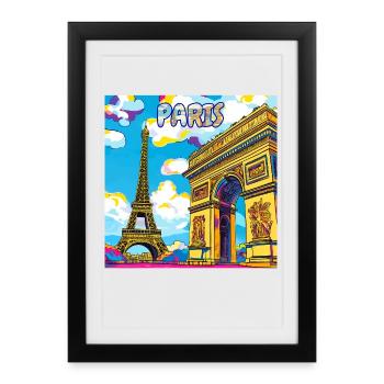 Paris Pop Art : Paysage onirique de l’arc Eiffel - Affiche encadrée (27 × 37 cm) - noir - Devant