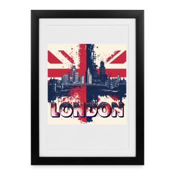 Éclaboussure Union Jack de la Skyline de Londres - Affiche encadrée (27 × 37 cm) - noir - Devant