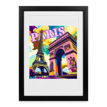 Paris Pop Art Skyline - Affiche encadrée (27 × 37 cm) - noir - Devant
