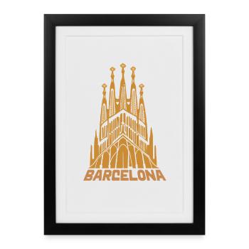 Gaudí Cathedral Silhouette Barcelona - Framed poster (27 × 37 cm) - black - Front