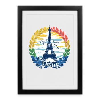 Tour Eiffel de Paris Estampe en laurier - Affiche encadrée (27 × 37 cm) - noir - Devant
