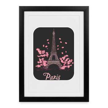 Fleur rose Eiffel à Paris - Affiche encadrée (27 × 37 cm) - noir - Devant