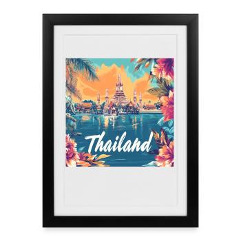 Thailand Temple Sunset Floral Paradise - Framed poster (27 × 37 cm) - black - Front