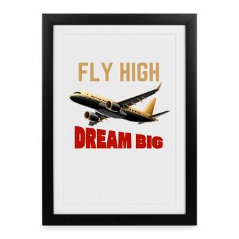 Volez haut, rêvez grand avion - Affiche encadrée (27 × 37 cm) - noir - Devant