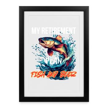 Mon plan de retraite : poisson et bière - Affiche encadrée (27 × 37 cm) - noir - Devant
