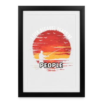 Sunset Fisherman Silhouette - Framed poster (27 × 37 cm) - black - Front