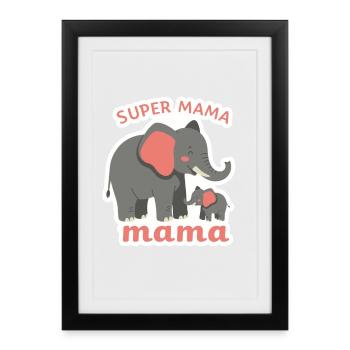 Super Maman Éléphant - Affiche encadrée (27 × 37 cm) - noir - Devant
