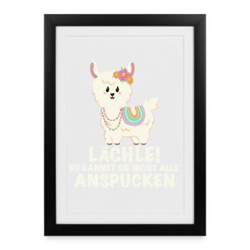 Lama lustiger Spruch Lächeln - Gerahmtes Poster (27 × 37 cm) - Schwarz - Vorne
