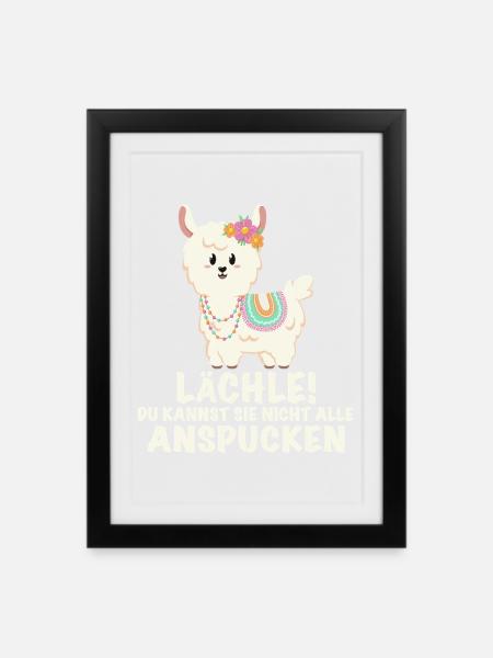 Lama lustiger Spruch Lächeln - Gerahmtes Poster (27 × 37 cm) - Schwarz