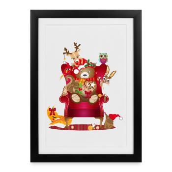 Cozy Christmas scene with animals with charm - Framed poster (27 × 37 cm) - black - Front