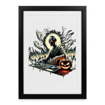 Halloween DJ Skull with Pumpkin - Framed poster (27 × 37 cm) - black - Front