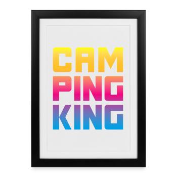 Camping King King Camper Chef Drôle Dictons Amusant - Affiche encadrée (27 × 37 cm) - noir - Devant