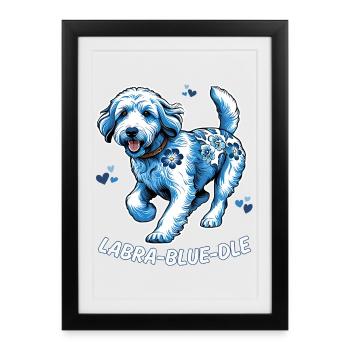 Labradoodle chien hollandais Delft bleu accents floraux - Affiche encadrée (27 × 37 cm) - noir - Devant
