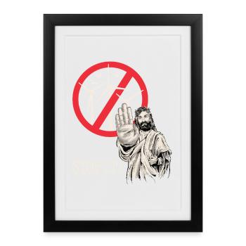 Jésus dit stop à l’énergie éolienne - Affiche encadrée (27 × 37 cm) - noir - Devant
