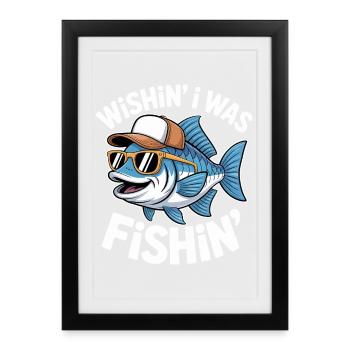 Poisson humoristique avec lunettes de soleil et casquette - Affiche encadrée (27 × 37 cm) - noir - Devant