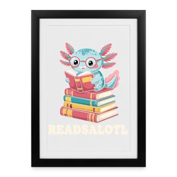 Readsalotl Axolotl Lecture Livres - Affiche encadrée (27 × 37 cm) - noir - Devant