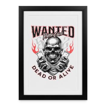 Wanted Biker Skull Dead or Alive Moto Chopper - Affiche encadrée (27 × 37 cm) - noir - Devant