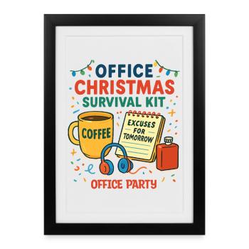 Kit de survie pour la fête de Noël au bureau - Affiche encadrée (27 × 37 cm) - noir - Devant
