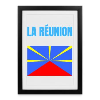 T-shirt drapeau La Réunion volcan - Affiche encadrée (27 × 37 cm) - noir - Devant