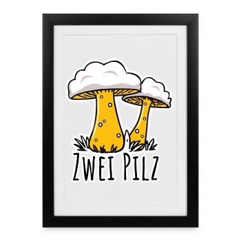 Deux champignons ou deux pilsners - s’agit-il de bière ? - Affiche encadrée (27 × 37 cm) - noir - Devant
