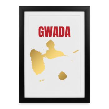 T-shirt GWADA carte dorée Antilles - Affiche encadrée (27 × 37 cm) - noir - Devant