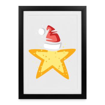 Poinsettia avec illustration de chapeau de Père Noël - Affiche encadrée (27 × 37 cm) - noir - Devant