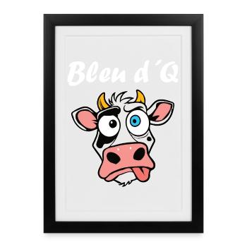 Drôle Vache Stupide Bleu d’Q Dessin animé - Affiche encadrée (27 × 37 cm) - noir - Devant