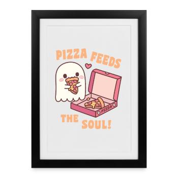 Une pizza fantôme mignonne nourrit l’âme drôle - Affiche encadrée (27 × 37 cm) - noir - Devant