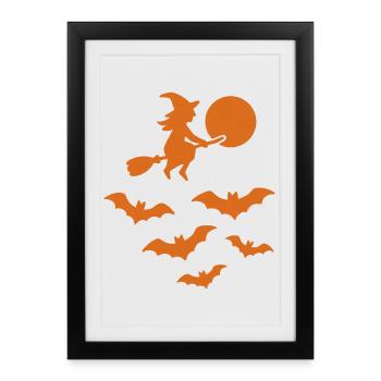 Flying Witch with Bats – Halloween Design - Framed poster (27 × 37 cm) - black - Front