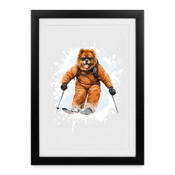 Chow Chow Dog Ski Skiing Sports - Framed poster (27 × 37 cm) - black - Front