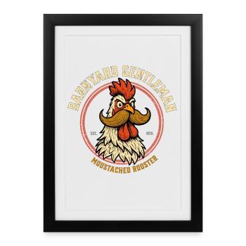 Le coq moustachu - Affiche encadrée (27 × 37 cm) - noir - Devant