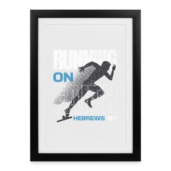 🏃‍♂️Blue "Running on Faith" Hebrews 12:1 - Framed poster (27 × 37 cm) - black - Front