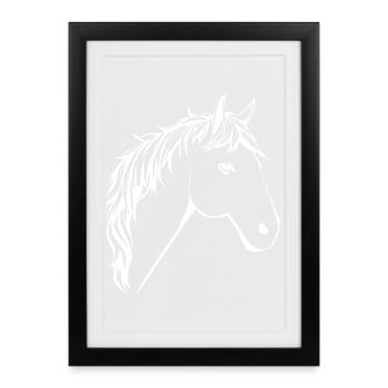 Pferd Pferdekopf Pferde T-shirt Geschenk Reiter  - Gerahmtes Poster (27 × 37 cm) - Schwarz - Vorne