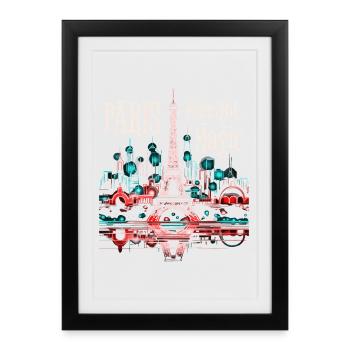 Paris Eiffel Tower France City Skyline Night - Framed poster (27 × 37 cm) - black - Front