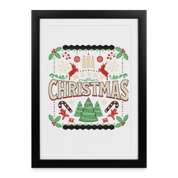 Joyeux Noël Rétro Typo style laid - Affiche encadrée (27 × 37 cm) - noir - Devant