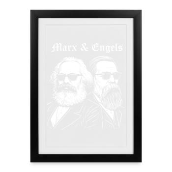 Marx & Engels avec des lunettes de soleil noires - Affiche encadrée (27 × 37 cm) - noir - Devant